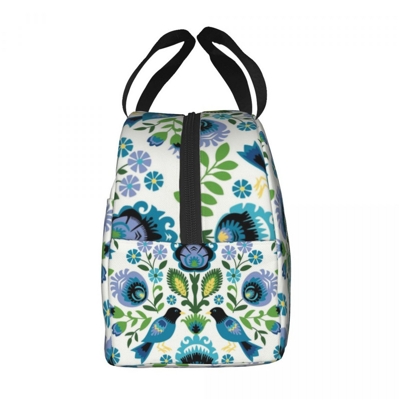 Geantă de prânz izolată cu păsări populare poloneze Polonia cu imprimare florală Radiator termic portabil Cutie de prânz pentru femei, copii, pungi de mâncare pentru școală