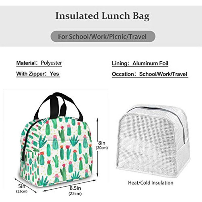 Geantă termică de prânz cu cactus drăguț pentru bărbați și femei, cutie de prânz pentru frigider, rezistentă la scurgeri - birou, școală, picnic, plajă