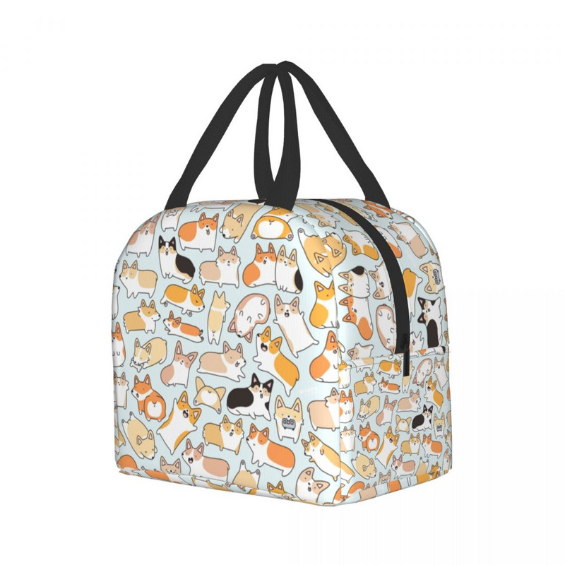 Geantă de prânz cu mâzgări Corgi pentru femei, răcitor termic, cutie de prânz izolată, pentru copii, muncă, școală, călătorie, picnic, geantă de depozitare a alimentelor