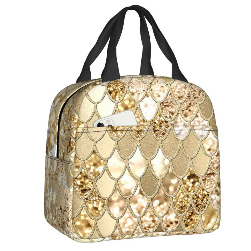 Cutie de prânz de tip sirenă cu sclipici imprimată cutie de prânz reutilizabilă pentru femei Geantă termică de prânz termoizolată pentru alimente pentru picnic de lucru de birou