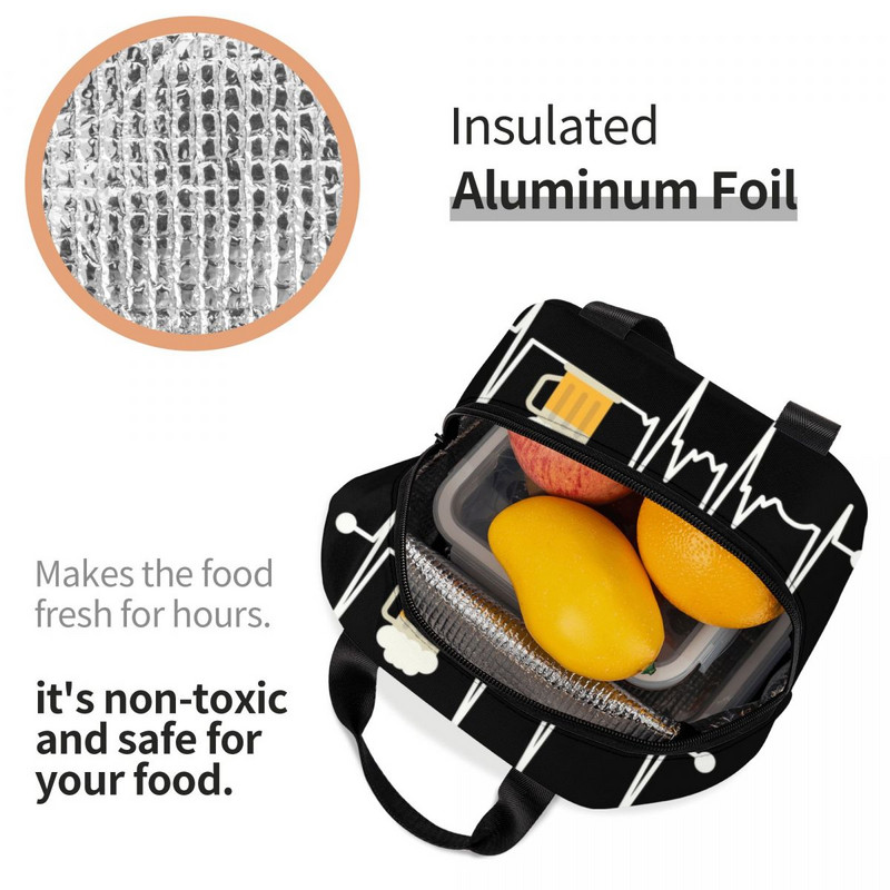 Geantă de prânz izolată pentru bătăi de inimă, pentru femei, răcitoare termică reutilizabilă, cutie de prânz pentru mâncare, genți de tote pentru picnic de călătorie, școală