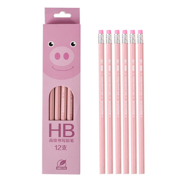 Set de 12 creioane din lemn cu radiere Creioane de desen pentru studenți grafit HB plumb