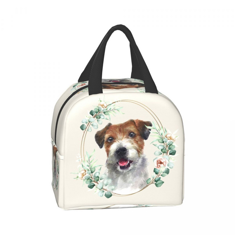 Câine Jack Russell Terrier în geantă de prânz cu izolație florală pentru femei, cutie frigorifică termică pentru iubitor de animale de companie, genți de călătorie pentru picnic