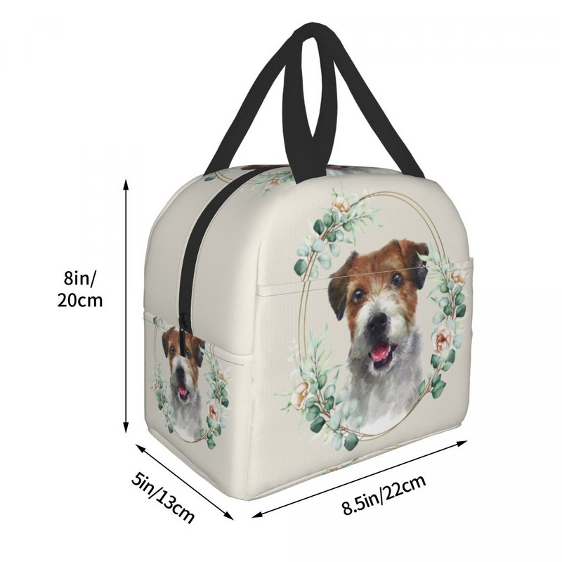 Câine Jack Russell Terrier în geantă de prânz cu izolație florală pentru femei, cutie frigorifică termică pentru iubitor de animale de companie, genți de călătorie pentru picnic