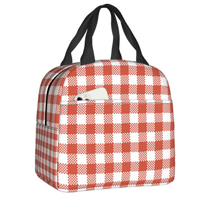 Fekete-fehér Gingham Lunch Box Női Geometrikus kockás kockás Cooler Termikus Élelmiszer-szigetelt Ebédtáska Munkahelyi Pikniktáskák