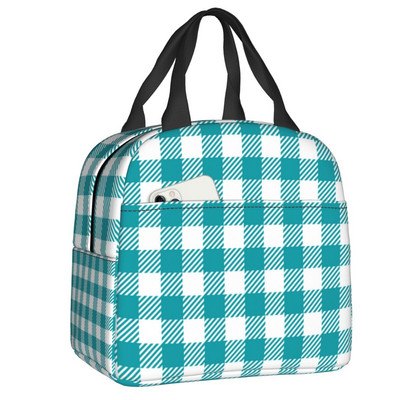 Fekete-fehér Gingham Lunch Box Női Geometrikus kockás kockás Cooler Termikus Élelmiszer-szigetelt Ebédtáska Munkahelyi Pikniktáskák