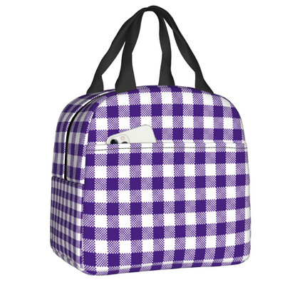 Fekete-fehér Gingham Lunch Box Női Geometrikus kockás kockás Cooler Termikus Élelmiszer-szigetelt Ebédtáska Munkahelyi Pikniktáskák
