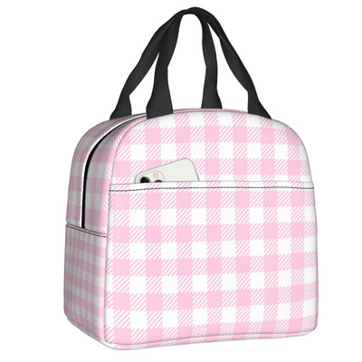 Fekete-fehér Gingham Lunch Box Női Geometrikus kockás kockás Cooler Termikus Élelmiszer-szigetelt Ebédtáska Munkahelyi Pikniktáskák
