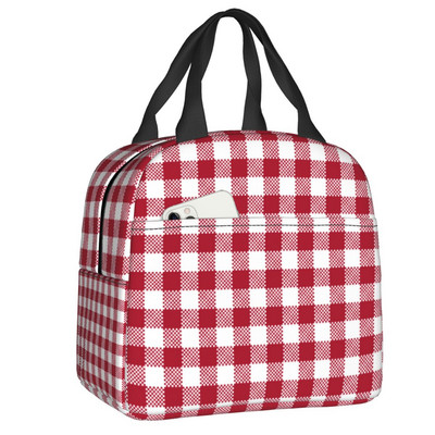 Fekete-fehér Gingham Lunch Box Női Geometrikus kockás kockás Cooler Termikus Élelmiszer-szigetelt Ebédtáska Munkahelyi Pikniktáskák