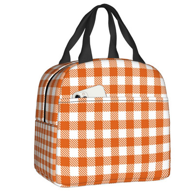 Fekete-fehér Gingham Lunch Box Női Geometrikus kockás kockás Cooler Termikus Élelmiszer-szigetelt Ebédtáska Munkahelyi Pikniktáskák