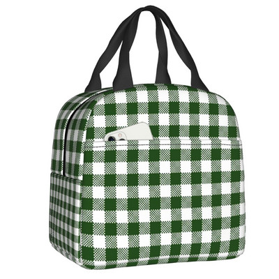 Fekete-fehér Gingham Lunch Box Női Geometrikus kockás kockás Cooler Termikus Élelmiszer-szigetelt Ebédtáska Munkahelyi Pikniktáskák