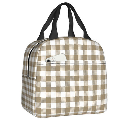 Fekete-fehér Gingham Lunch Box Női Geometrikus kockás kockás Cooler Termikus Élelmiszer-szigetelt Ebédtáska Munkahelyi Pikniktáskák