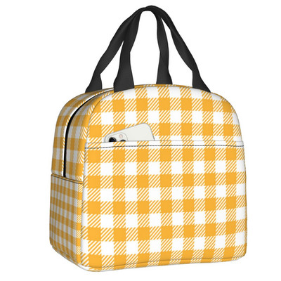 Fekete-fehér Gingham Lunch Box Női Geometrikus kockás kockás Cooler Termikus Élelmiszer-szigetelt Ebédtáska Munkahelyi Pikniktáskák