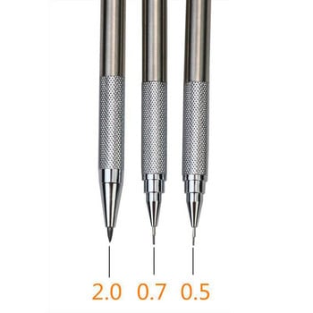0,5 mm 0,7 mm 2,0 mm Метален механичен молив от неръждаема стомана 2B HB Черен повод за изкуство Sktech Рисуване Дизайн Офис Училище Писане