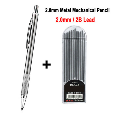 0,5 mm 0,7 mm 2,0 mm fém rozsdamentes acél mechanikus ceruza 2B HB fekete ólom művészethez Sktech rajztervező iroda iskolai írás
