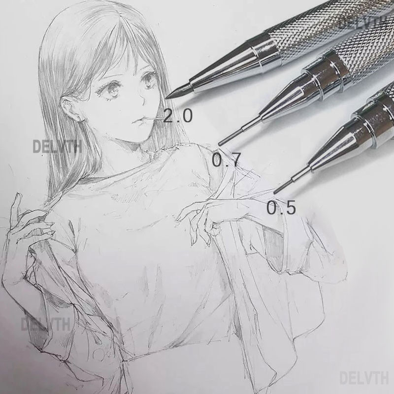 Creion mecanic 0,5 mm 0,7 mm 2,0 mm metal din oțel inoxidabil 2B HB plumb negru pentru artă Sktech Desen Design Birou Scriere școlară