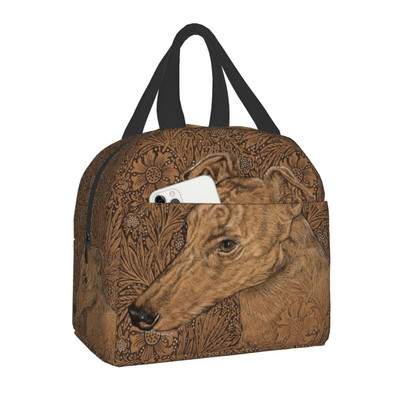 Greyhound on William Morris Marigolds Geantă de prânz izolată pentru femei Whippet Dog Cooler Thermal Lunch Box Beach Camping Picnic