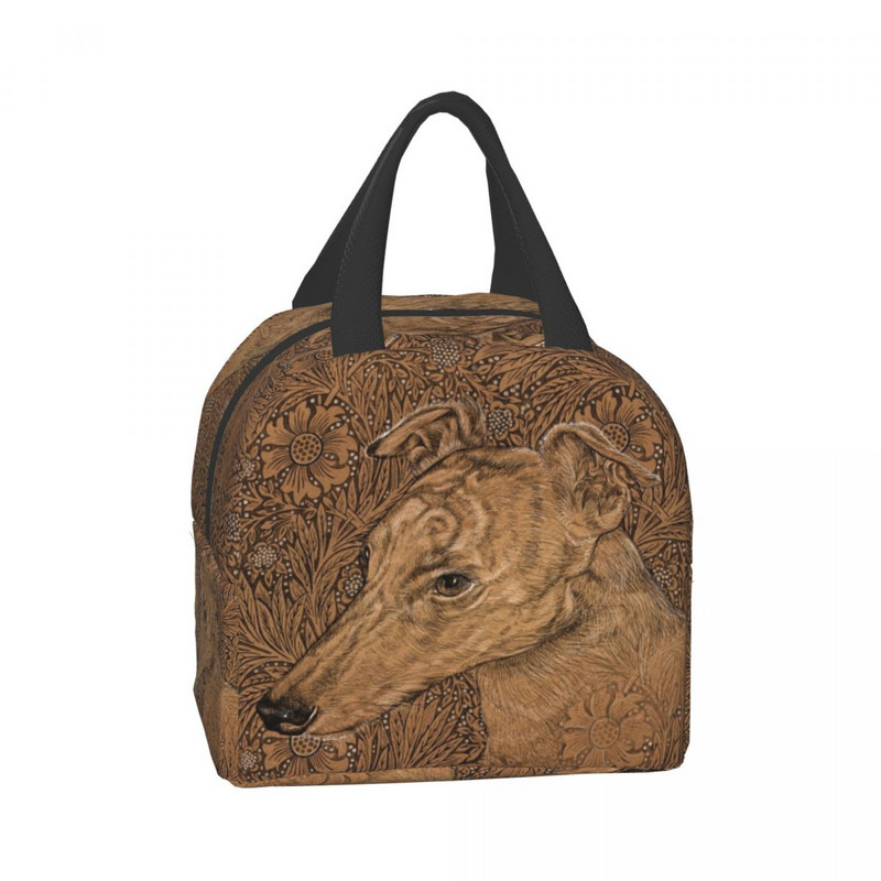 Greyhound on William Morris Marigolds Geantă de prânz izolată pentru femei Whippet Dog Cooler Thermal Lunch Box Beach Camping Picnic