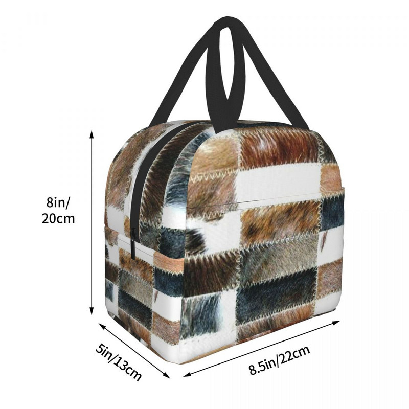 Geantă de prânz din piele de vacă cu imprimeu din piele de vacă, pentru femei, portabilă, termoizolată, cutie de prânz pentru alimente, copii, școlari