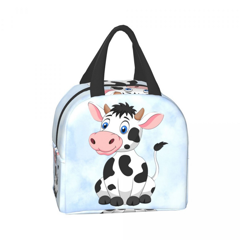 Geantă de prânz izolată cu lapte de vacă de desene animate drăguță pentru femei, cutie de prânz rezistentă la scurgeri, cutie de prânz pentru copii, copii, mâncare de picnic