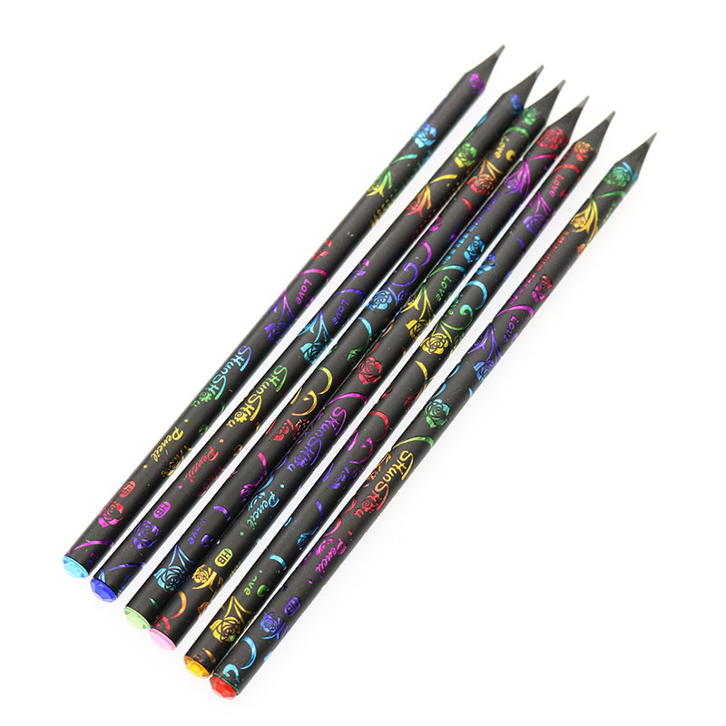 6 bucăți / set, imprimare color HB creion diamant HB imitație lemn negru creion elev desen școală scris premiu pentru copii
