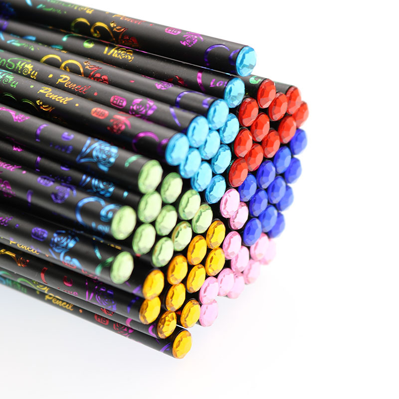 6 bucăți / set, imprimare color HB creion diamant HB imitație lemn negru creion elev desen școală scris premiu pentru copii