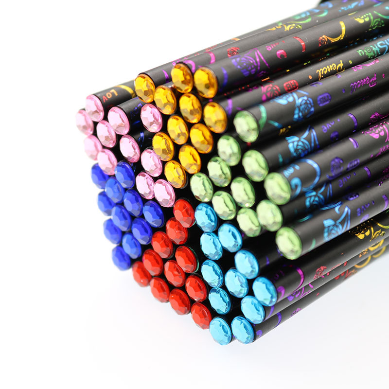 6 bucăți / set, imprimare color HB creion diamant HB imitație lemn negru creion elev desen școală scris premiu pentru copii