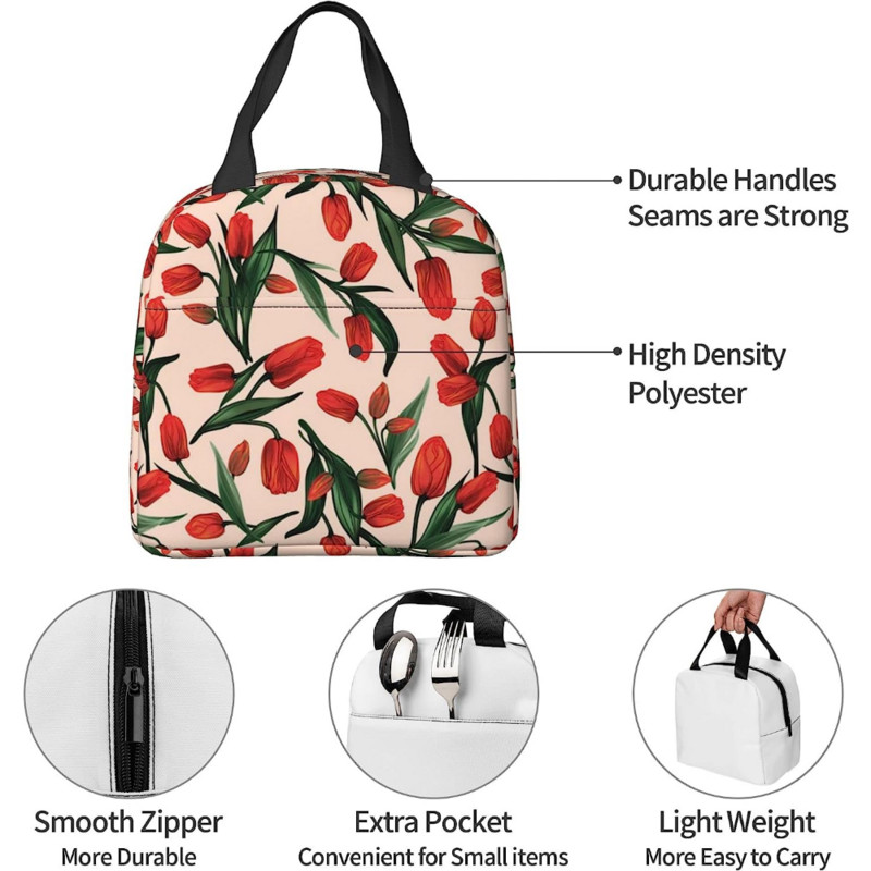 Fubido 2023, Geometrikus kialakítás, Ebédtáska női munkának Hordozható szigetelt ebédlődoboz, Retro háromszög mintás esőcseppek