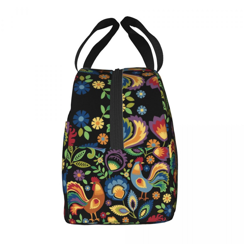 Lengyelország Folk Roosters ebédtáska női hűtő, hőszigetelt lengyel virágmintás ebéddoboz gyerekeknek Iskolai étel piknik táskák