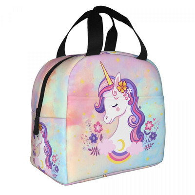 Γελοιογραφία Rainbow Unicorn μονωμένες τσάντες μεσημεριανού γεύματος για γυναίκες Resuable Cooler Thermal Bento Box Υπαίθριο κάμπινγκ Ταξιδιωτικό φαγητό μεσημεριανό πακέτο