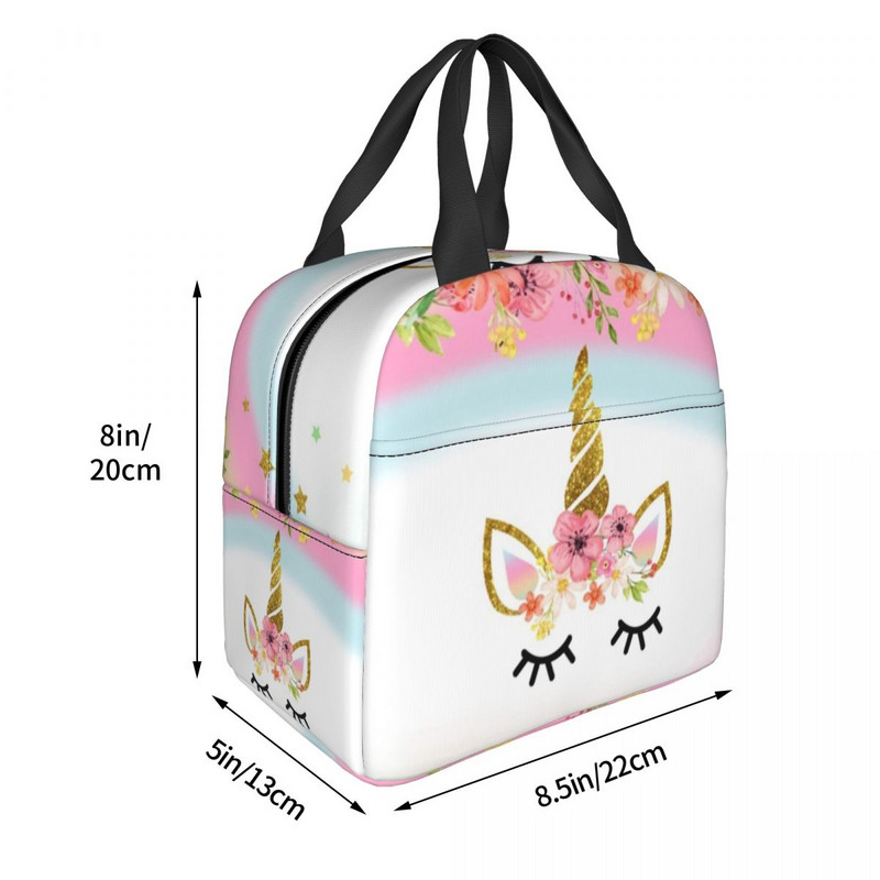 Γελοιογραφία Rainbow Unicorn μονωμένες τσάντες μεσημεριανού γεύματος για γυναίκες Resuable Cooler Thermal Bento Box Υπαίθριο κάμπινγκ Ταξιδιωτικό φαγητό μεσημεριανό πακέτο