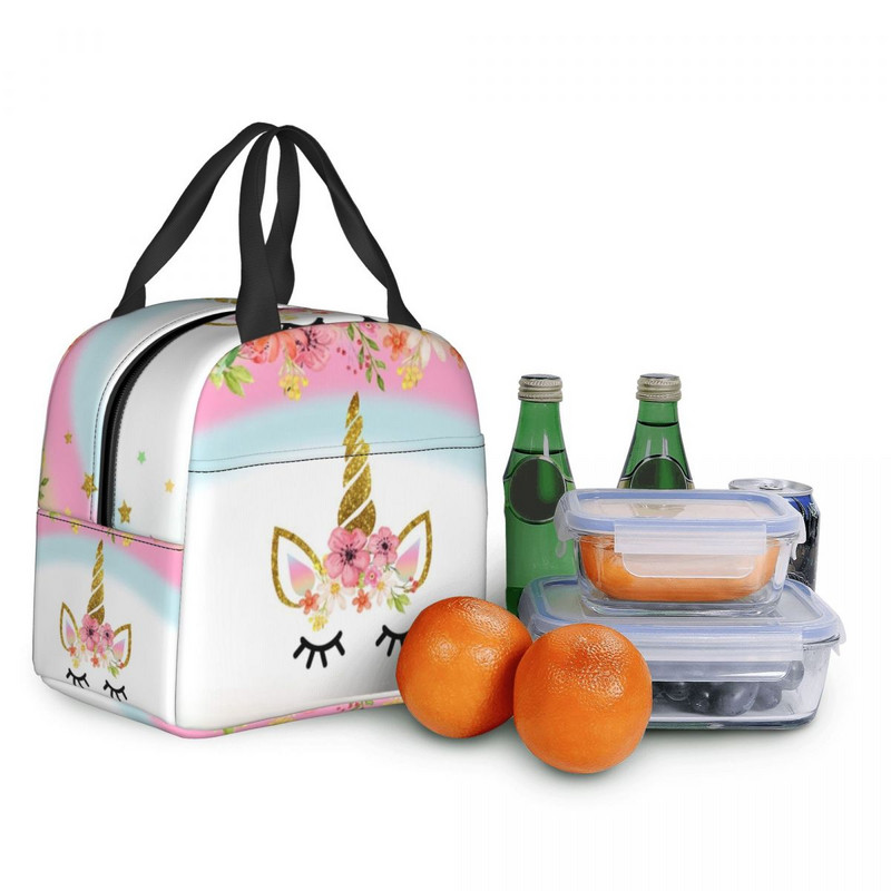 Γελοιογραφία Rainbow Unicorn μονωμένες τσάντες μεσημεριανού γεύματος για γυναίκες Resuable Cooler Thermal Bento Box Υπαίθριο κάμπινγκ Ταξιδιωτικό φαγητό μεσημεριανό πακέτο