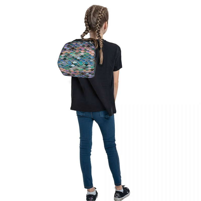 Πολύχρωμες ζυγαριές γοργόνας Glitter Εκτύπωση μονωμένη τσάντα μεσημεριανού γεύματος για γυναίκες Resuable Cooler Thermal Food Lunch Box Camping Travel Picnic