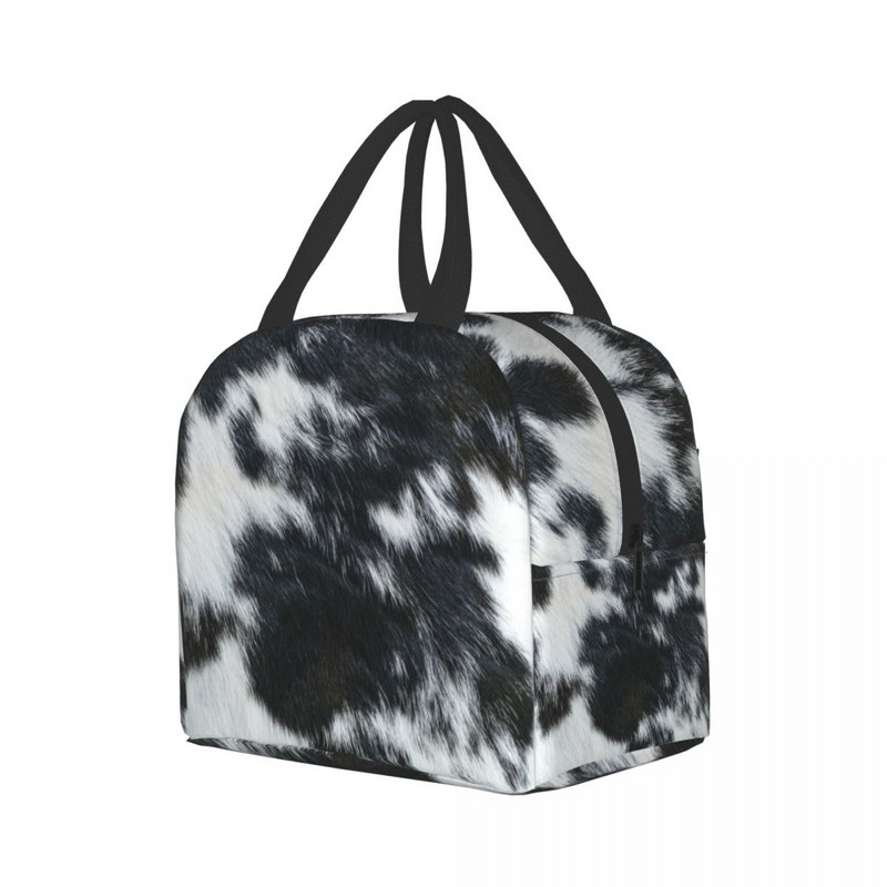 Geantă de prânz izolată cu imprimeu de vacă din piele de vacă, pentru femei, cutie termică de prânz, impermeabilă, pentru copii, școlari