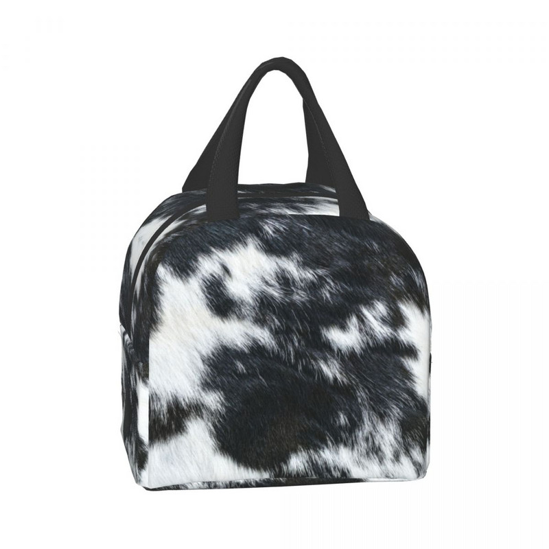 Geantă de prânz izolată cu imprimeu de vacă din piele de vacă, pentru femei, cutie termică de prânz, impermeabilă, pentru copii, școlari