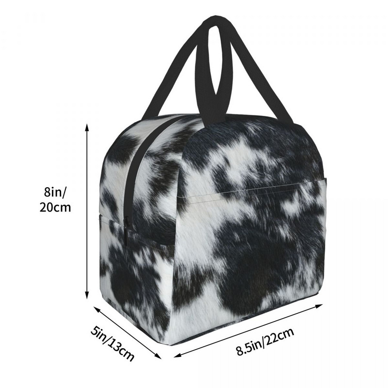 Geantă de prânz izolată cu imprimeu de vacă din piele de vacă, pentru femei, cutie termică de prânz, impermeabilă, pentru copii, școlari