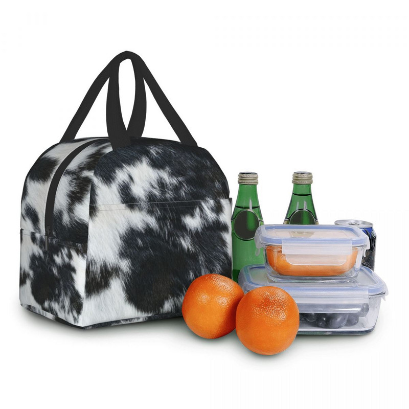 Geantă de prânz izolată cu imprimeu de vacă din piele de vacă, pentru femei, cutie termică de prânz, impermeabilă, pentru copii, școlari