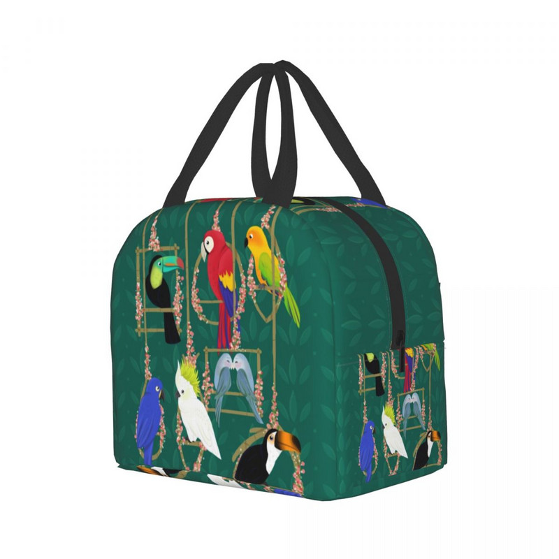 Tropical Getaway papagáj madarak ebédlőtáska Hordozható hűtő, melegen szigetelt ebédlődoboz nőknek gyerekeknek Iskolai hordtáska pikniktároló táska