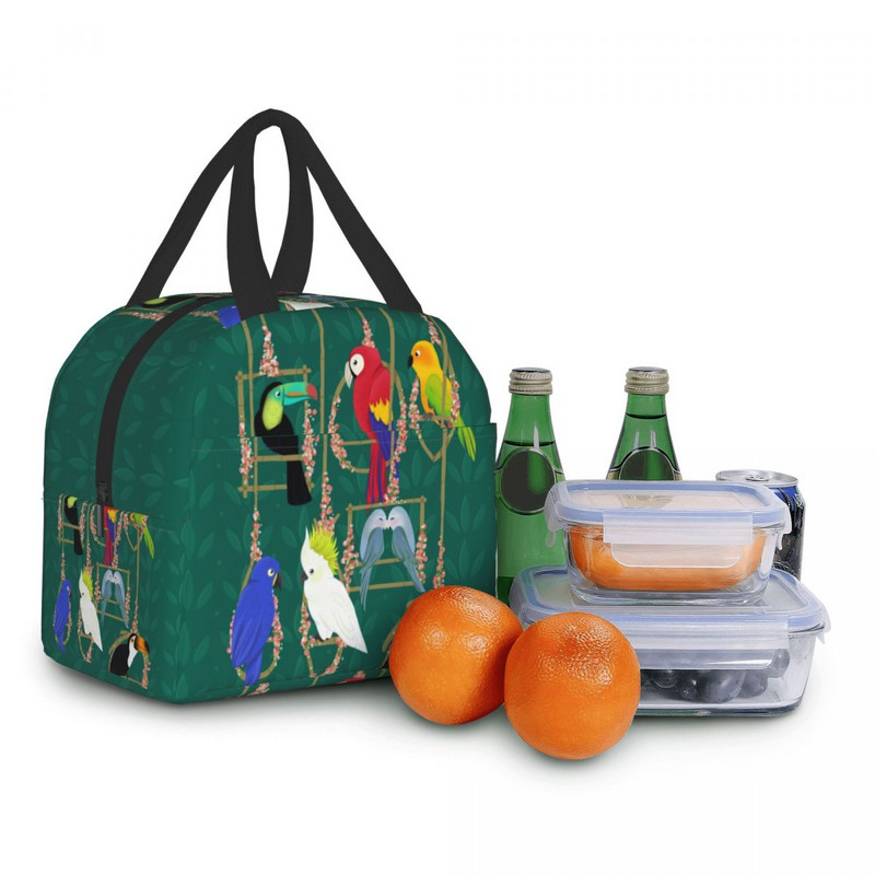 Tropical Getaway papagáj madarak ebédlőtáska Hordozható hűtő, melegen szigetelt ebédlődoboz nőknek gyerekeknek Iskolai hordtáska pikniktároló táska