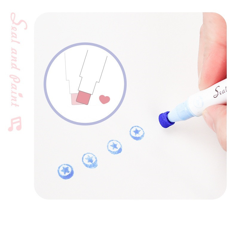 6db színes bélyegző toll szett pecsétfesték kétoldalas ecset és kiemelő bélés jelölő rajziskolához A7356