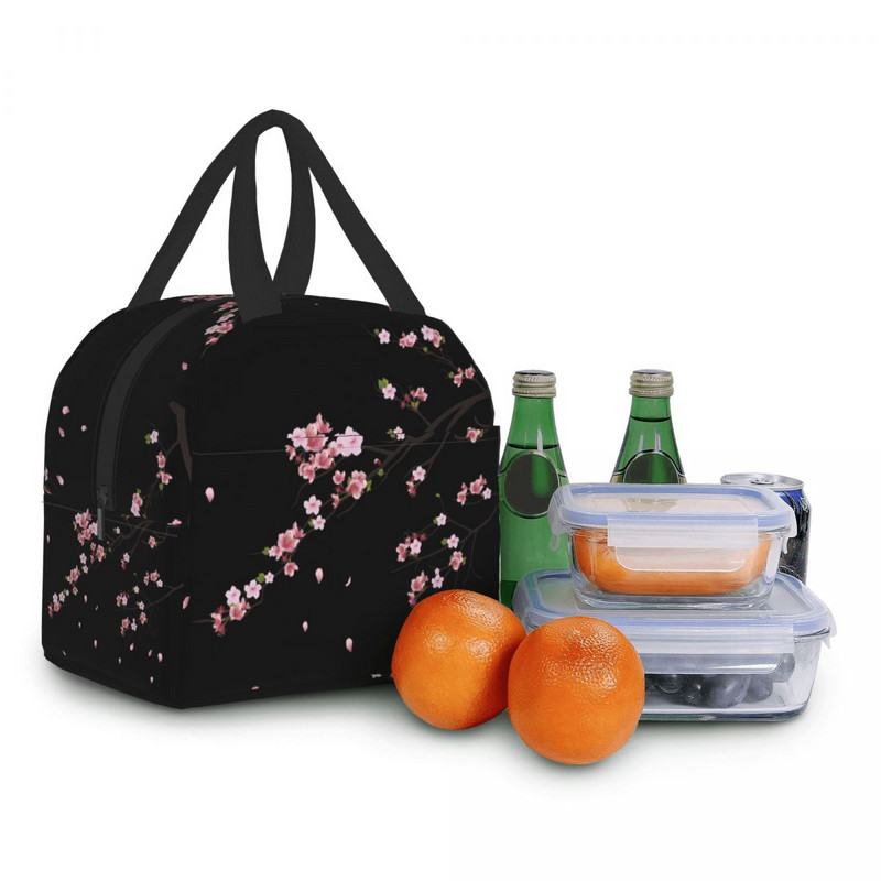 Jaapani Sakura Branch isoleeritud lõunakott naistele kaasaskantav veekindel lilleline lilleline kirsiõie jahuti termobentokarp