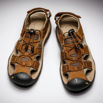 Класически мъжки сандали Летни меки сандали Удобни мъжки обувки Сандали от естествена кожа Голям размер Меки външни ежедневни обувки Мъжки