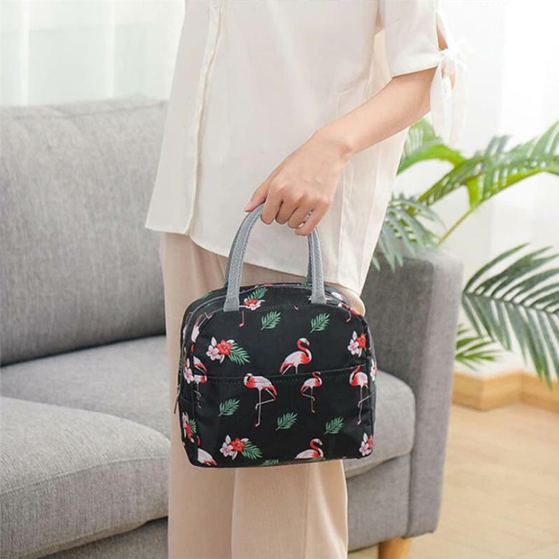 Többfunkciós egyszerű nyomatok design öltöny zsebbel szigetelt vászon ebéd szigetelő táska uniszex termikus ételpiknik