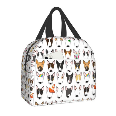 Bull Terrier Dog Repeat Pattern Geantă de prânz izolată pentru femei, termorezistentă pentru animale, Geanta de prânz, Geantă de prânz, Cutie de mâncare pentru școală pentru copii