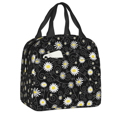 Κουτί μεσημεριανού γεύματος Daisy Flower Αδιάβροχο μαργαρίτες Floral Cooler Θερμική μονωμένη τσάντα μεσημεριανού φαγητού για γυναίκες Παιδικές σχολικές τσάντες για πικνίκ