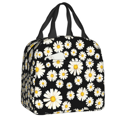 Κουτί μεσημεριανού γεύματος Daisy Flower Αδιάβροχο μαργαρίτες Floral Cooler Θερμική μονωμένη τσάντα μεσημεριανού φαγητού για γυναίκες Παιδικές σχολικές τσάντες για πικνίκ