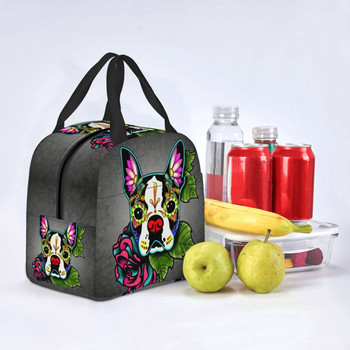 Ημέρα των νεκρών Boston Terrier θερμομονωμένη τσάντα μεσημεριανού γεύματος Γυναικεία φορητό κουτί μεσημεριανού γεύματος για εργασία Σχολείο Ταξίδι Φαγητό για πικνίκ
