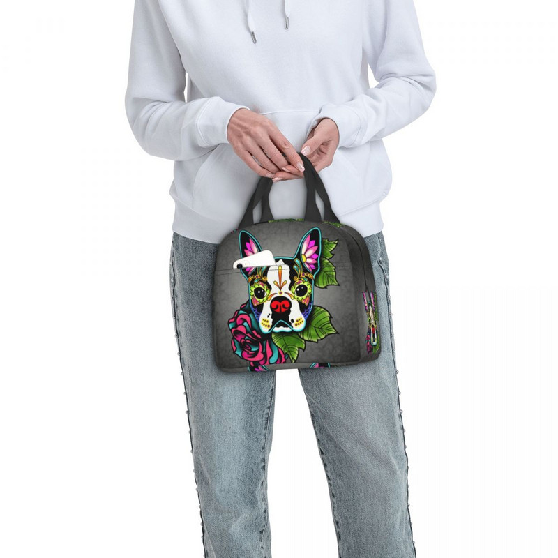 A halottak napja bostoni terrier hőszigetelt ebédlőtáska női hordozható ebédlődoboz munkához Iskolai utazási piknik ételhordó