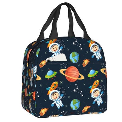 Universe Astronaut Spaceship Lunch Box Αδιάβροχο Διαστημικός πύραυλος Galaxy Planet Θερμικός ψύκτης Τροφίμων με μόνωση τσάντα γεύματος Σχολική εργασία