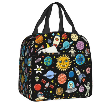 Universe Astronaut Spaceship Lunch Box Αδιάβροχο Διαστημικός πύραυλος Galaxy Planet Θερμικός ψύκτης Τροφίμων με μόνωση τσάντα γεύματος Σχολική εργασία